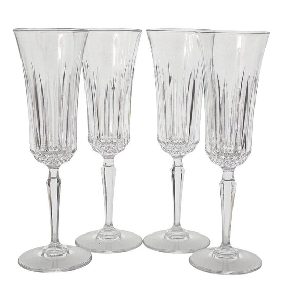 4 St George Odyssey Fluted Champagne 8" cut glass crystal toasting glasses diamo - Picture 1 of 7